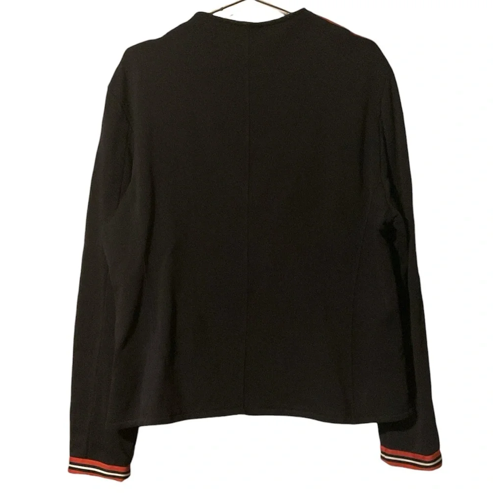 Saint + Sofia Organic Cotton Biker Jacket in Navy Red/Orange Stripe - Picture 6 of 10